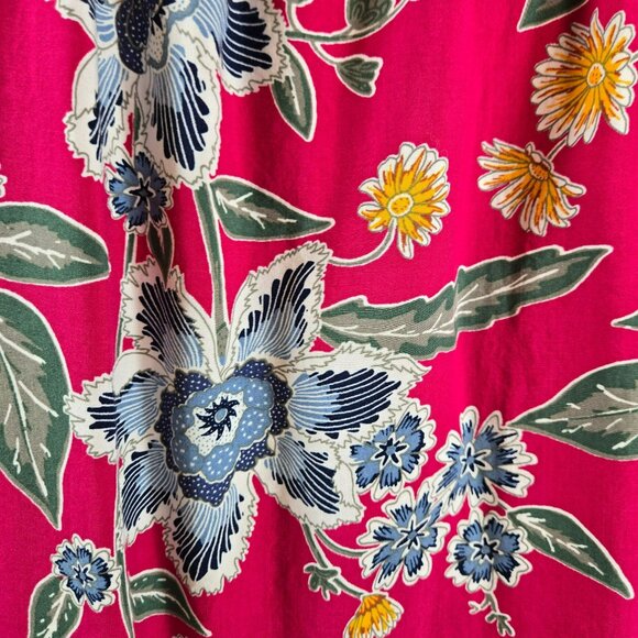 Old Navy Red Floral Boho Sleeveless Dress Womens M Rayon Tassel Tie Neck Pleated - Picture 4 of 12